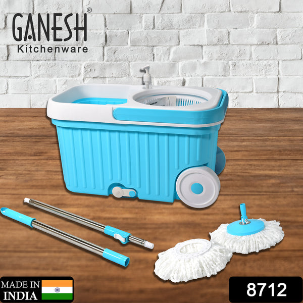 Sporty Plastic Spin Mop With Bigger Wheels And Plastic Auto Fold Handle For 360 Degree Cleaning.