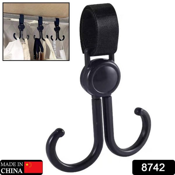 Multi-purpose Strong Pushchair Hook Clip Baby Carriage Hook 360degree Rotating Black Stroller Clip For Hanging Bag Baby Carriage Hook For Cars Wheelchairs Walking Aids Bicycles Shopping Trolley Bicycles (1 Pc)