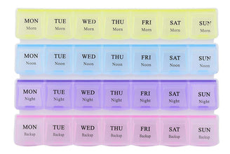 Pill Case- 4 Row 28 Squares Weekly 7 Days Tablet Box Holder Medicine Storage Organizer Container