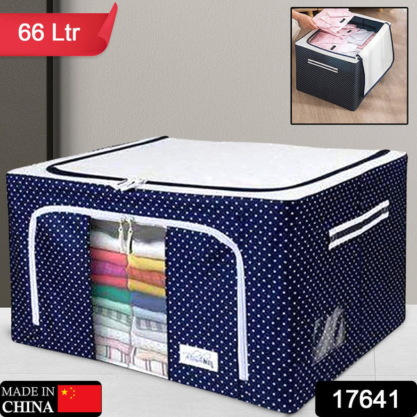 Foldable Steel Frame Clothes Living Storage Organizer Handled Bag Box For Large Size Bedding Blankets Women Saree Toys  Cloth Storage Box  Bag (66 Liter)