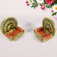 Meenakari Work Laddu Gopal Singhasan For Pooja Mandir Wooden Krishna Ladoo Bal Gopal Sofa Asan Home Decorative Premium Look Decorative Singhasan Suitable For Home Office Restaurant (2 Pc Set)