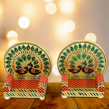 Meenakari Work Laddu Gopal Singhasan For Pooja Mandir Wooden Krishna Ladoo Bal Gopal Sofa Asan Home Decorative Premium Look Decorative Singhasan Suitable For Home Office Restaurant (2 Pc Set)