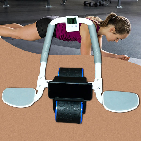 Abdominal Roller Wheel Automatic Rebound Sponge Handle Double Wheel Abdominal Roller Non-slip Timer Function With Elbow Support For Exercises For Body Fitness Strength Training Home Gym