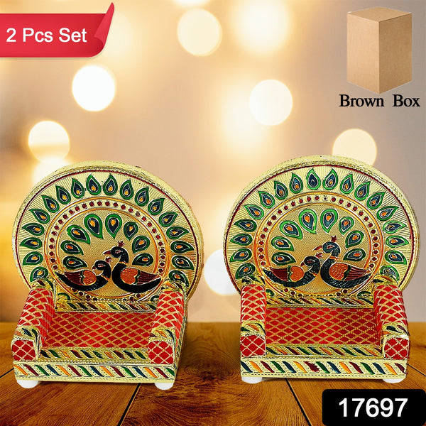 Meenakari Work Laddu Gopal Singhasan For Pooja Mandir Wooden Krishna Ladoo Bal Gopal Sofa Asan Home Decorative Premium Look Decorative Singhasan Suitable For Home Office Restaurant (2 Pc Set)