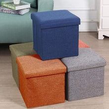 Living Room Cube Shape Sitting Stool With Storage Box. Foldable Storage Bins Multipurpose Clothes Books And Toys Organizer With Cushion Seat