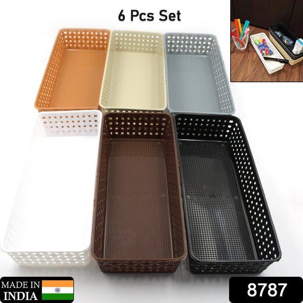 Plastic Multipurpose Desk Organizer Tray Office Drawer Dividers Storage Bins For Kitchen Bathroom Office Makeup Bedroom Dresser Craft Basket Rack Multicolour (6 Pcs Set)