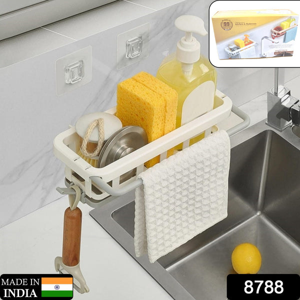 Multipurpose Platic Hanging Drain Rack Retractable Sponge Storage Hanging Rack With Adhesive Hook For Kitchen And Bathroom Dishcloth Holders Basket Drying Tray Organizer
