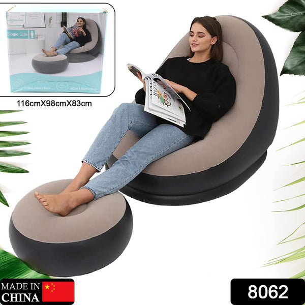 Inflatable Sofa Lounge Chair Ottoman Blow Up Chaise Lounge Air Sofa Indoor Flocking Leisure Couch For Home Office Rest Inflated Recliners Portable Deck Chair For Outdoor Travel Camping Picnic.