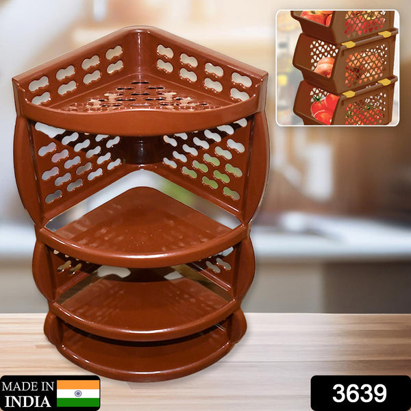 Multi Purpose Plastic Corner Rack A Stylish Storage Shelf For Kitchen  Living Room  Bathroom (1 Pc  3 Layer )
