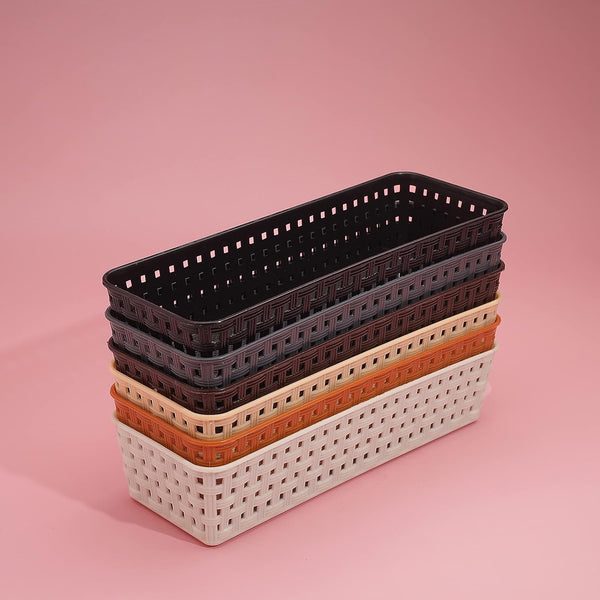 Plastic Multipurpose Desk Organizer Tray Office Drawer Dividers Storage Bins For Kitchen Bathroom Office Makeup Bedroom Dresser Craft Basket Rack Multicolour (6 Pcs Set)